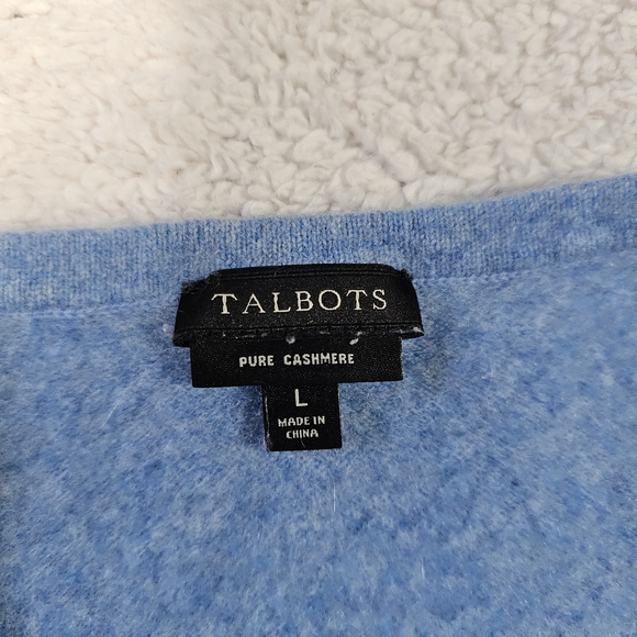 Talbots Soft Blue Cashmere Sweater Button Cuff - Picture 6 of 12